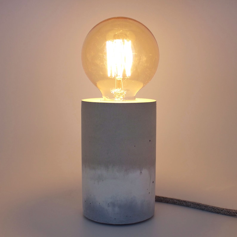 Concrete Cylinder Table Lamp Grey, White & Blue image 2