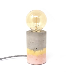 Concrete Cylinder - Table Lamp - Grey, yellow & Baby Pink