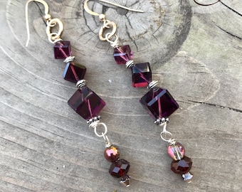 Pendientes purple Sparkle Glass Bead en sterling Earwires