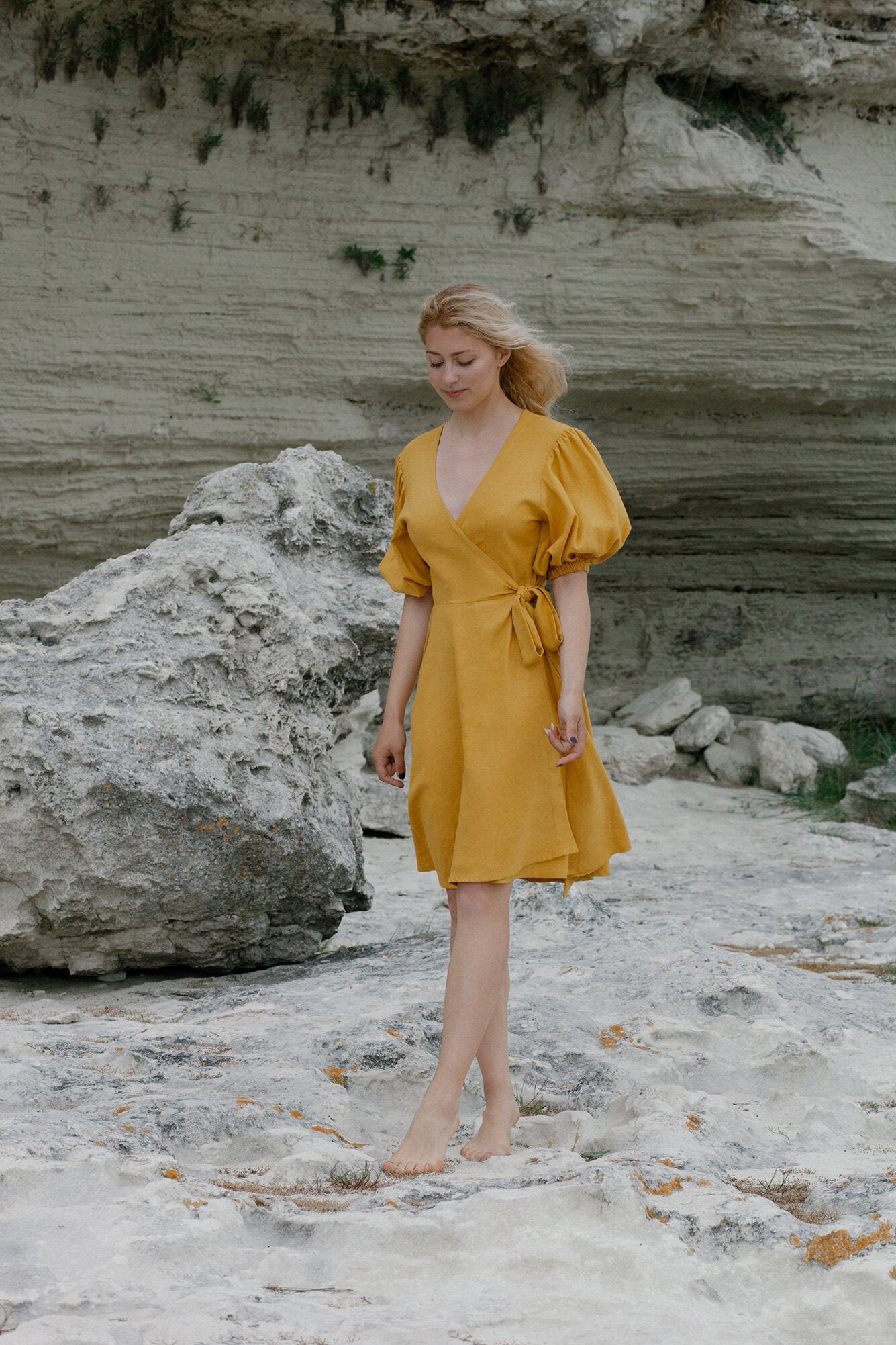 Yellow Linen Dress Ochre Linen Dress 