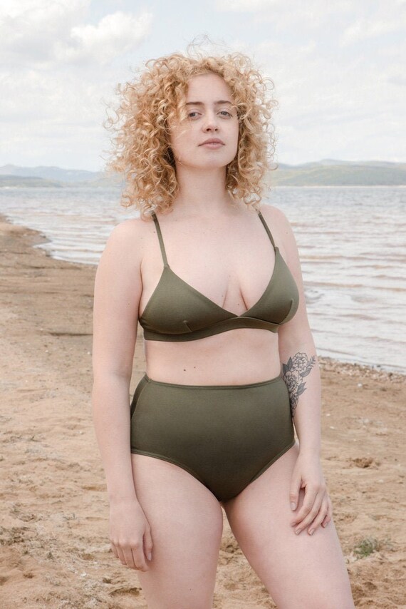 olive green bathing suit top