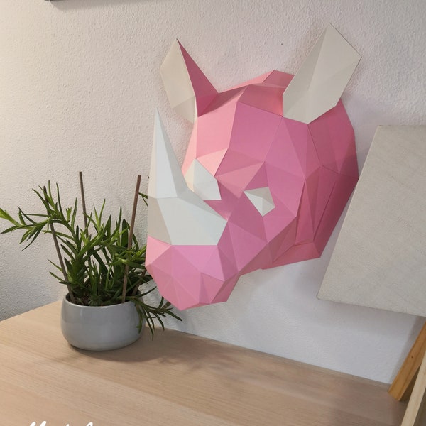 Modèle N1 : KIT DIY Trophée de Rhinocéros décoration papier (Papercraft animal/Origami) !