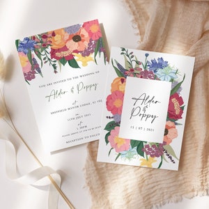 Botanical Personalised Wild Flower Wedding Invitations | ASTER | Floral Boho Wedding Stationery