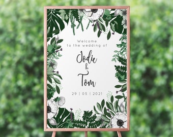 Personalised Wedding Welcome Sign Boho Botanical Greenery | Digital File/Poster/Mounted from A3-A1 Size | As featured Rock My Wedding