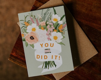 You did it! Congratulations Celebration Card | Illustrated Floral Botanical A6 Greetings Card with Recycled Kraft Envelope | Blank Inside