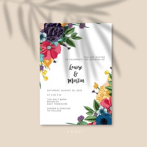 Bright Wild Flowers Boho Wedding Invitations Wild Meadow Botanical Floral Invite Suite Stationery With Save the Date & Envelope Liner 画像 1