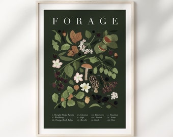 Foraging Woodland Autumn Print | FORAGE | Mushroom A4/A3 Digital Art Print