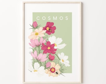 Cosmos Art Print | Summer Flowers Botanical RHS Nature Floral A4/A3 Print