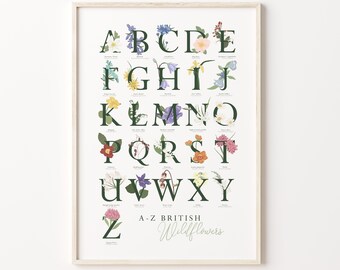 British Wildflowers Alphabet Illustrated A-Z Botanical Study | A4/A3 Digital Art Print