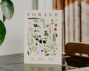 Foraging Greeting Card | FORAGE Spring Summer Botanical Nature Floral Print A6 Greeting Card with Kraft Envelope | Blank Inside