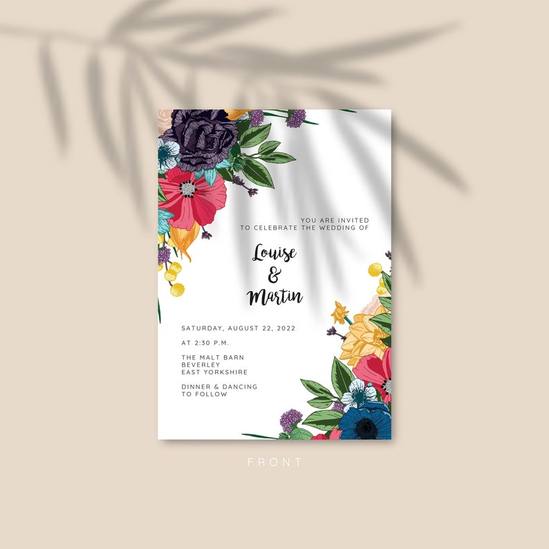 Bright Wild Flowers Boho Wedding Invitations Wild Meadow Botanical Floral Invite Suite Stationery With Save the Date & Envelope Liner 画像 1