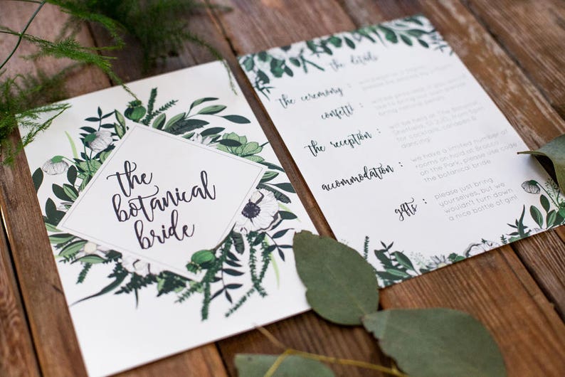 Botanical Greenery Wedding Invitations Rustic Kraft Wedding Invitation Suite Invite Set Sample Pack Featured on Rock my Wedding image 5