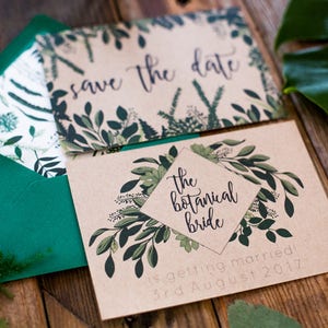 Botanical Greenery Wedding Invitations Rustic Kraft Wedding Invitation Suite Invite Set Sample Pack Featured on Rock my Wedding image 8