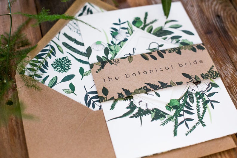 Botanical Greenery Wedding Invitations Rustic Kraft Wedding Invitation Suite Invite Set Sample Pack Featured on Rock my Wedding image 6