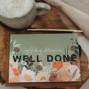 Floral Bloomin' Well Done Card Botanical Congratulations Graduation Greetings Card with Kraft Envelope Blank Inside image 2