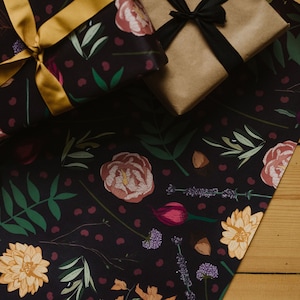 Botanical Floral Folded Wrapping Paper Dark and Moody Floral Pattern  Flowers Gift Wrap Juniper Single Sheet or Multi Buy 