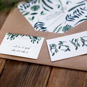 Botanical Greenery Wedding Invitations Rustic Kraft Wedding Invitation Suite Invite Set Sample Pack Featured on Rock my Wedding image 4