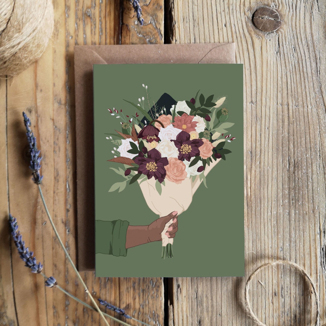 Bunch of Flowers Card | Hand Holding A Wild Flower Bouquet | Just ...