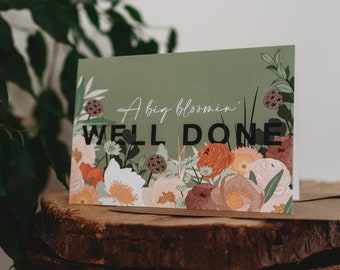 Floral Bloomin' Well Done Card | Botanical Congratulations Graduation Greetings Card with Kraft Envelope | Blank Inside