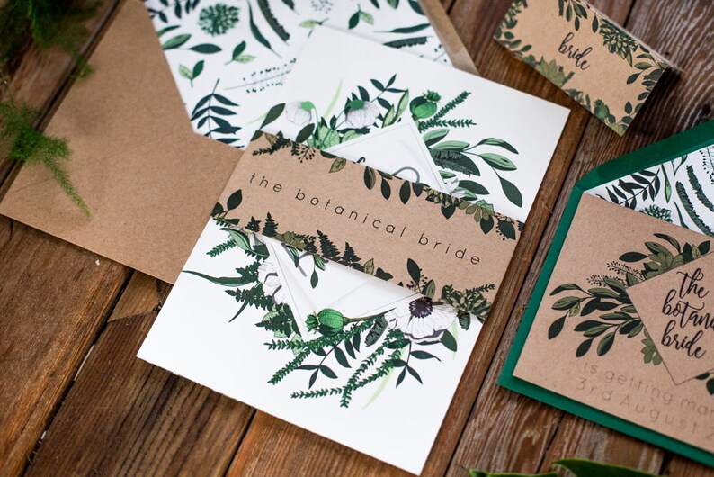 Botanical Greenery Wedding Invitations Rustic Kraft Wedding Invitation Suite Invite Set Sample Pack Featured on Rock my Wedding image 2