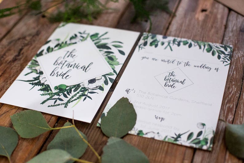 Botanical Greenery Wedding Invitations Rustic Kraft Wedding Invitation Suite Invite Set Sample Pack Featured on Rock my Wedding image 3