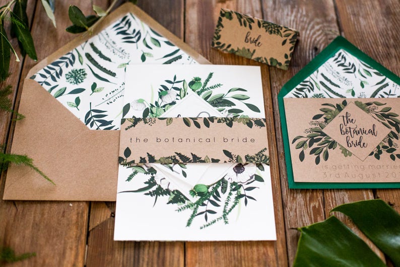 Botanical Greenery Wedding Invitations Rustic Kraft Wedding Invitation Suite Invite Set Sample Pack Featured on Rock my Wedding image 7