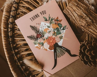 Thank you so much card | Botanical Bouquet Illustrated Floral Flowers A6 Greetings Card with Kraft Envelope