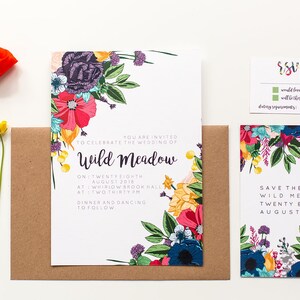 Bright Wild Flowers Boho Wedding Invitations Wild Meadow Botanical Floral Invite Suite Stationery With Save the Date & Envelope Liner 画像 4