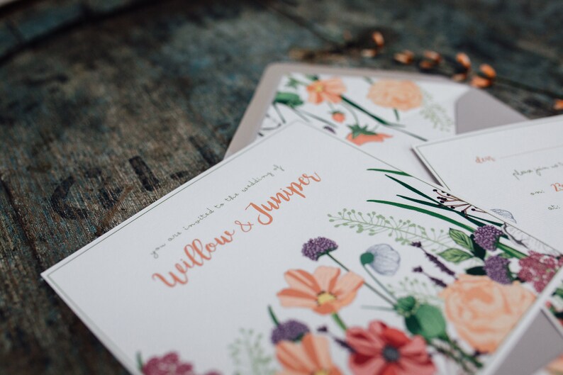 Hedgerow Wild Flowers Boho Wedding Invitations Botanical Etsy