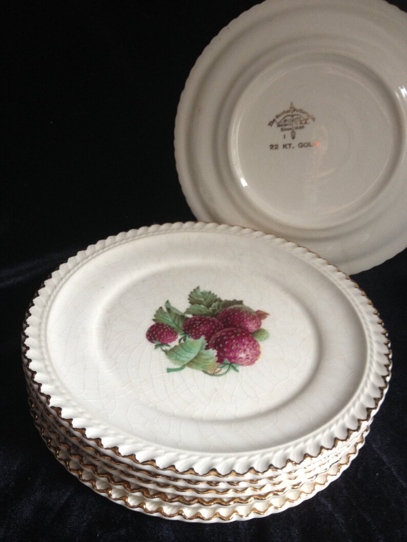 Vintage Harker Pottery 6 Strawberry Luncheon Plates Made in Etsy