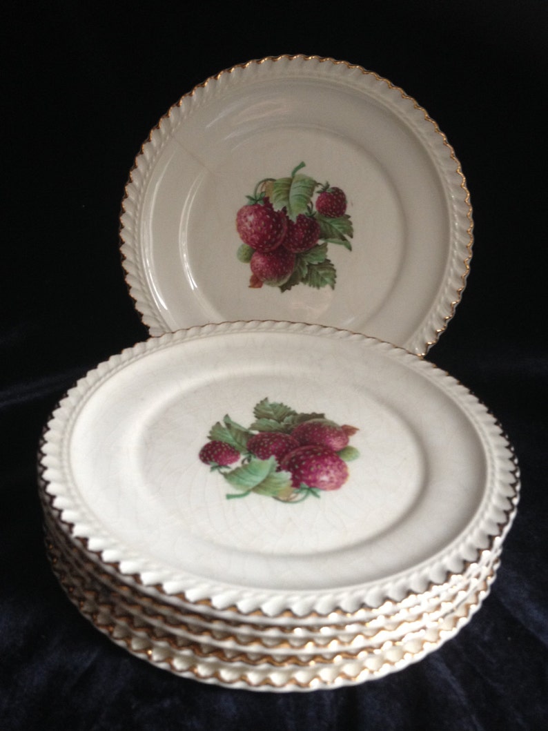 Vintage Harker Pottery 6 Strawberry Luncheon Plates Made in U.S.A. in
