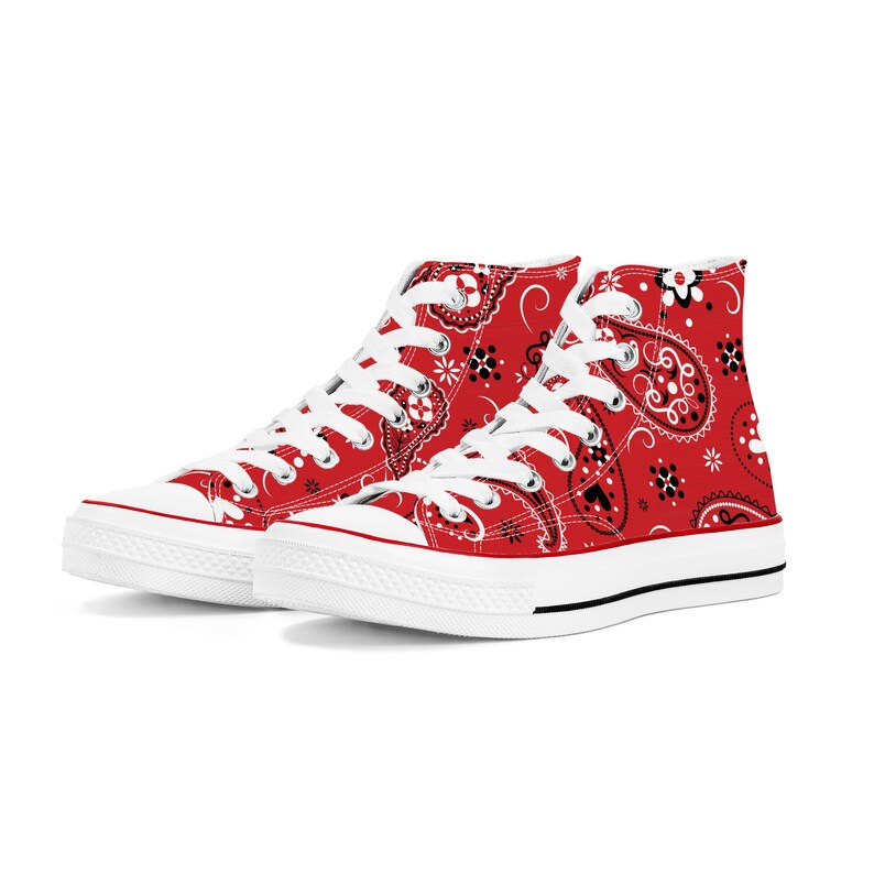 Red Bandana High Top White Trim Red Bandana Style Etsy