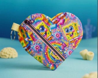 SpongeBob Rainbow Heart Pouch - Colorful Cartoon Keychain Accessory