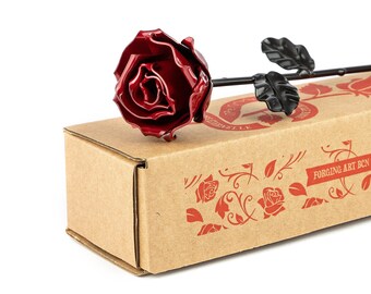 Eternal Wrought Iron Rose - Hand forged (Red/Black)