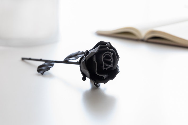 Hand forged Eternal Wrought Iron Rose with base Silver Hand forged Eternal Wrought Iron Rose with base Silver
