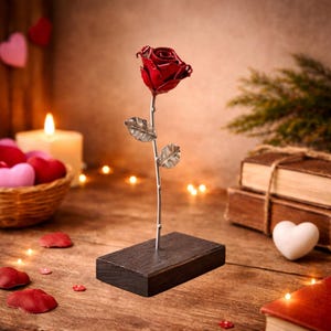 Eternal Wrought Iron Rose with Base - Gift for Saint Valentine's Day, Mother's Day, 6th year Iron Wedding Anniversary