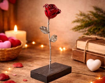Eternal Wrought Iron Rose with Base - Gift for Saint Valentine's Day, Mother's Day, 6th year Iron Wedding Anniversary