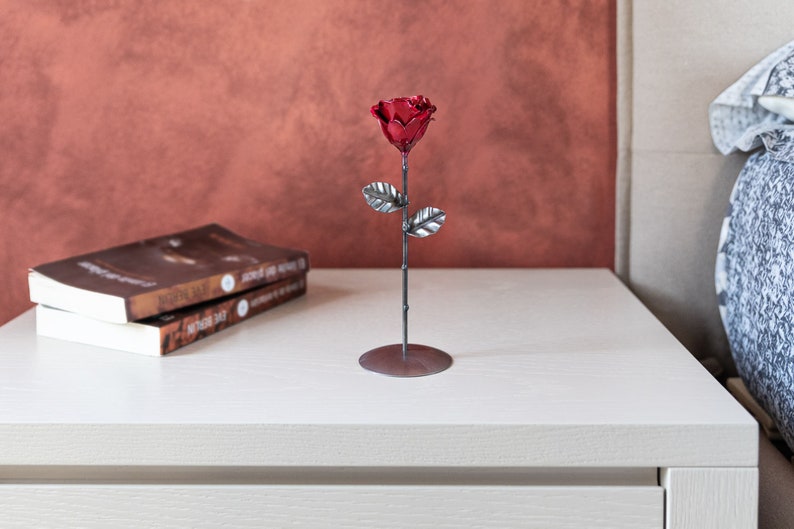 Hand forged Eternal Wrought Iron Rose with base Silver Hand forged Eternal Wrought Iron Rose with base Silver