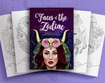 ZODIAC COLOURING Book, PDF Download, Astrology coloring sheets, Female portraits to colour in, Printable coloring pages, Digital download