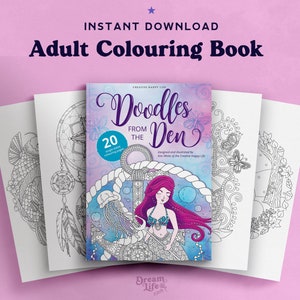 Doodles from The Den, Printable coloring book pdf, Digital adult coloring pages, coloring books download, digital coloring book for adults image 1