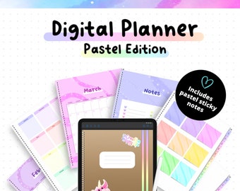 Pastel Digital Planner and Sticky Notes | GoodNotes & Noteshelf Bullet Journal Dot Grid | iPad Digital Planner, Yearly Planner,  Undated