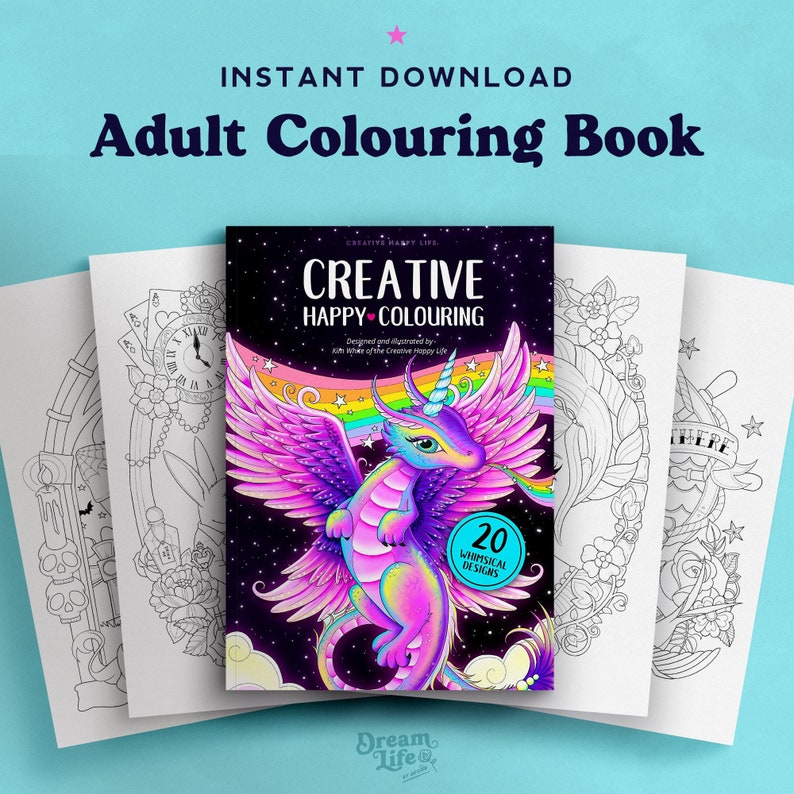 Printable Adult Coloring Book by Kim White, 20 x Colouring Pages for Adults, PDF Digital Download image 1