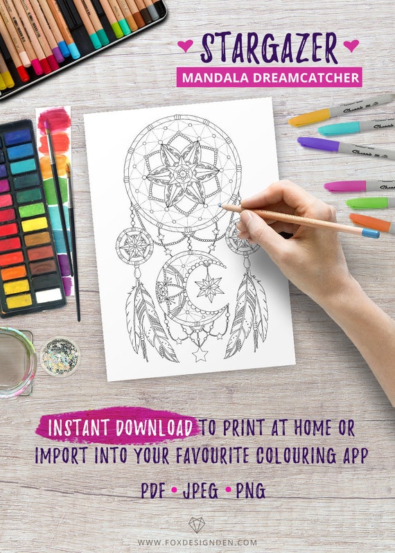 Download Dreamcatcher Coloring Pages Adult Coloring Book Printable Etsy