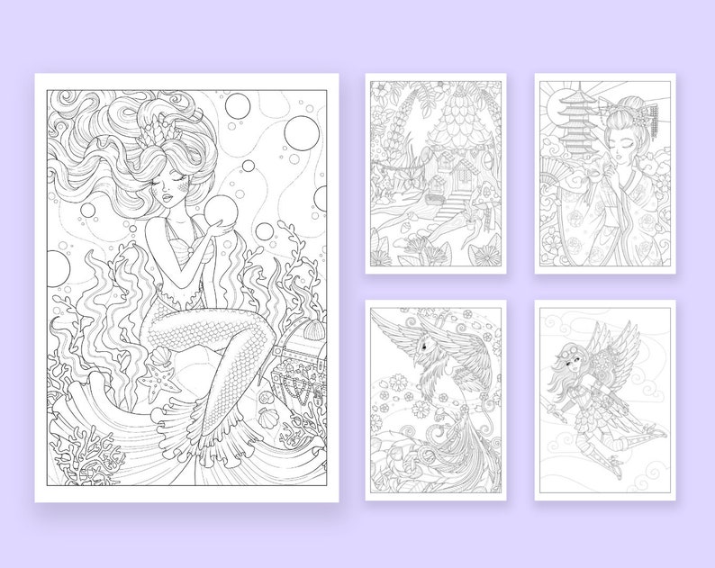 Printable Adult Coloring Book by Kim White, 20 x Colouring Pages for Adults, PDF Digital Download image 7