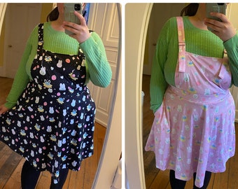 Fairy Kei Pastel Goth Bunny Love Pinafore Apron Dresses