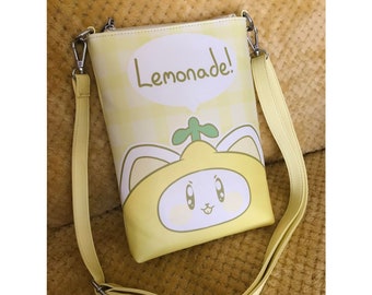 Lemonade Kitty Drink Gingham Day Side Crossbody Bags