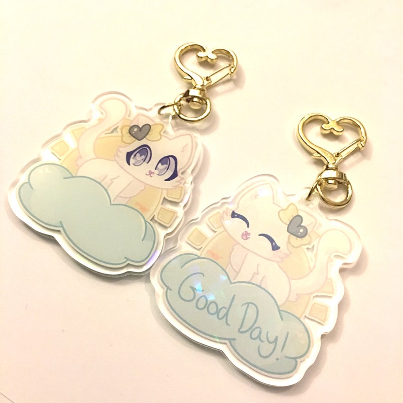 55mm Alien Cat Fashion Double Sided Holographic Keyring