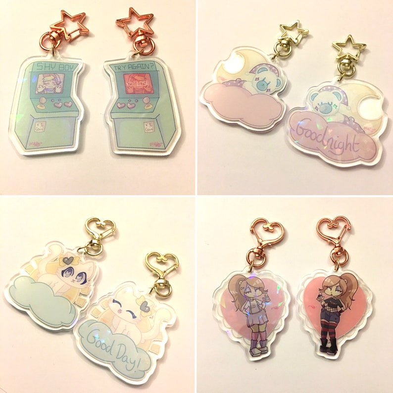55mm Alien Cat Fashion Double Sided Holographic Keyring