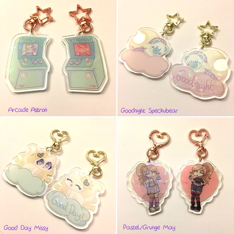 55mm Alien Cat Fashion Double Sided Holographic Keyring