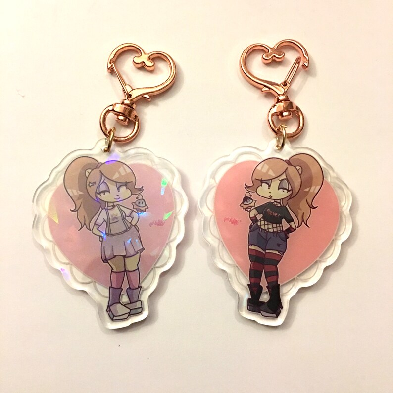 55mm Alien Cat Fashion Double Sided Holographic Keyring
